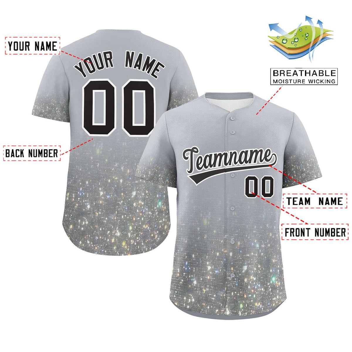 Custom Gray Black Sparkle-Effect Pattern Gradient Fashion Authentic Baseball Jersey