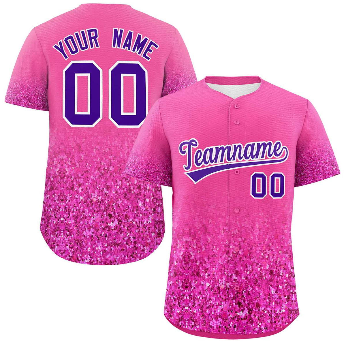 Custom Pink Purple Sparkle-Effect Pattern Gradient Fashion Authentic Baseball Jersey