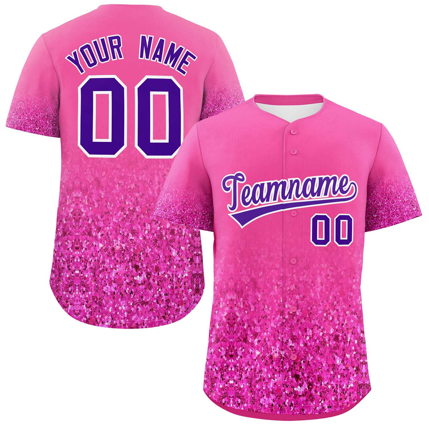 Custom Pink Purple Sparkle-Effect Pattern Gradient Fashion Authentic Baseball Jersey