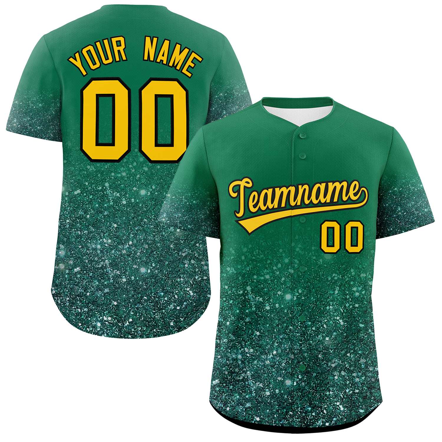Custom Teal Gold Sparkle-Effect Pattern Gradient Fashion Authentic Baseball Jersey