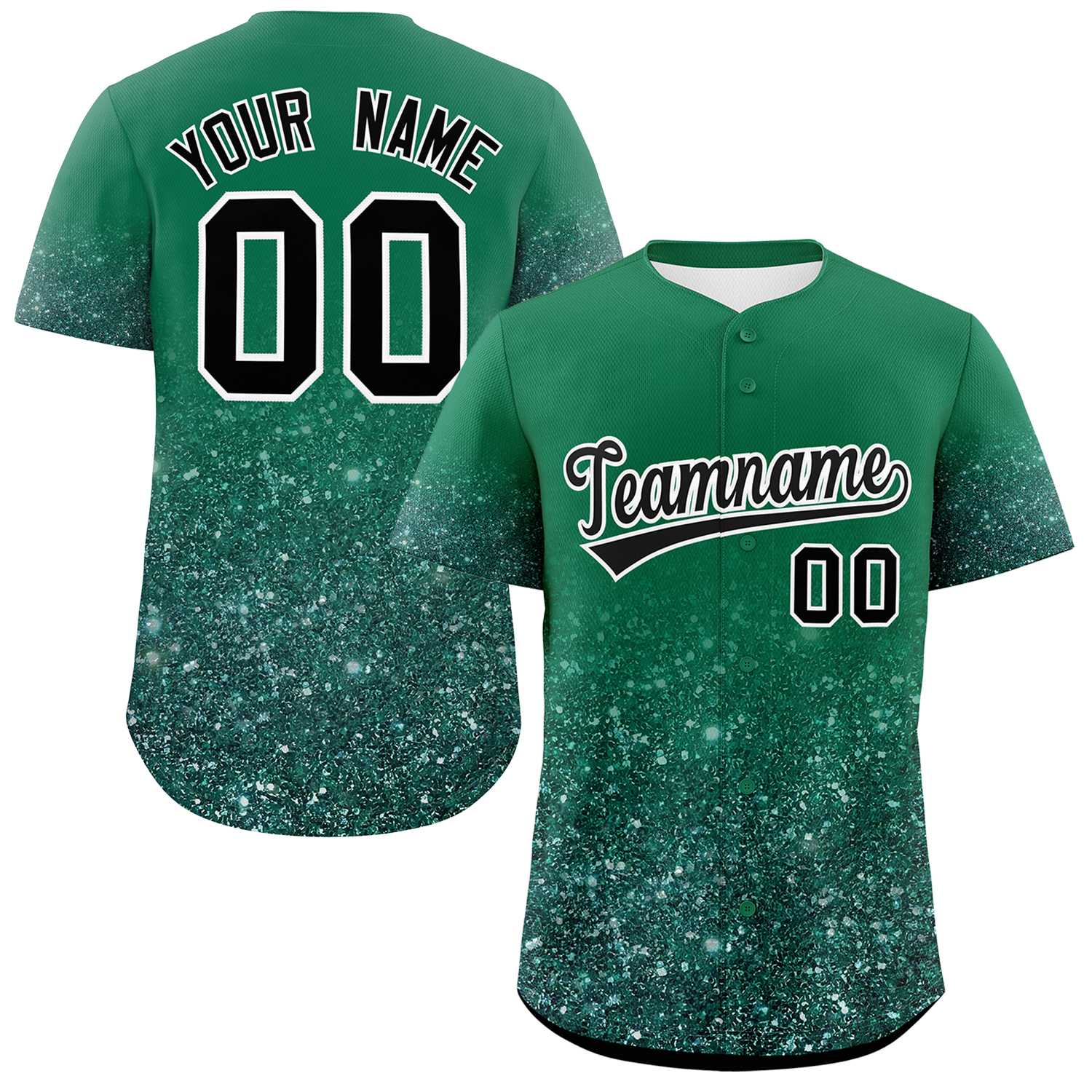 Custom Kelly Green Black Sparkle-Effect Pattern Gradient Fashion Authentic Baseball Jersey