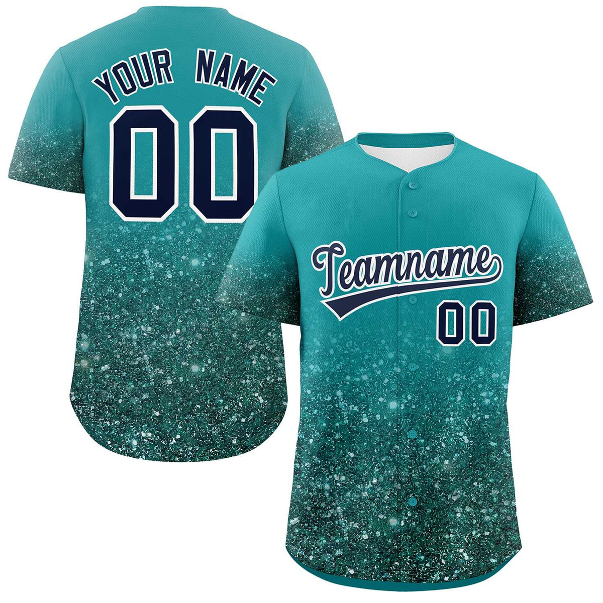 Custom Aqua Black Sparkle-Effect Pattern Gradient Fashion Authentic Baseball Jersey