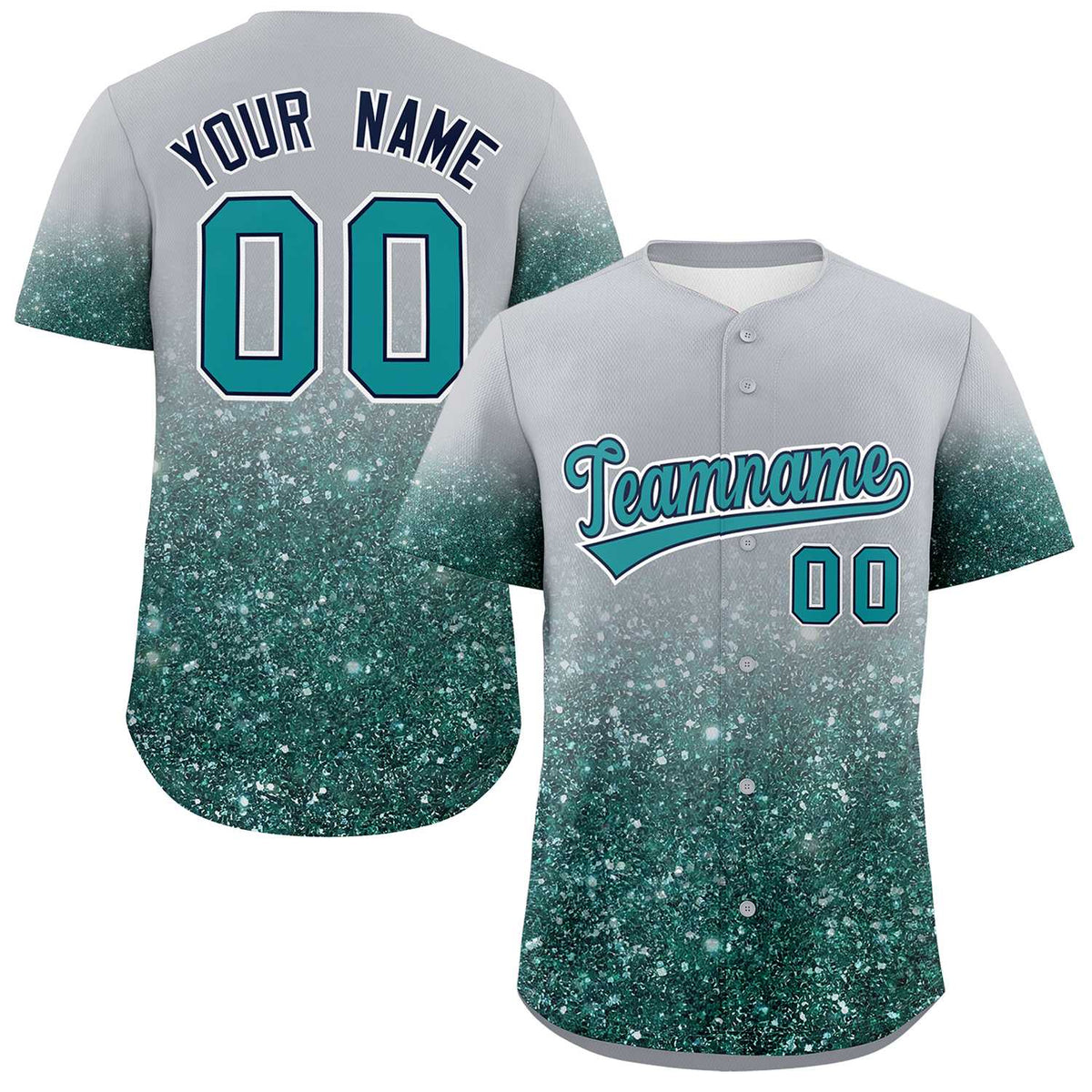 Custom Gray Aqua Sparkle-Effect Pattern Gradient Fashion Authentic Baseball Jersey