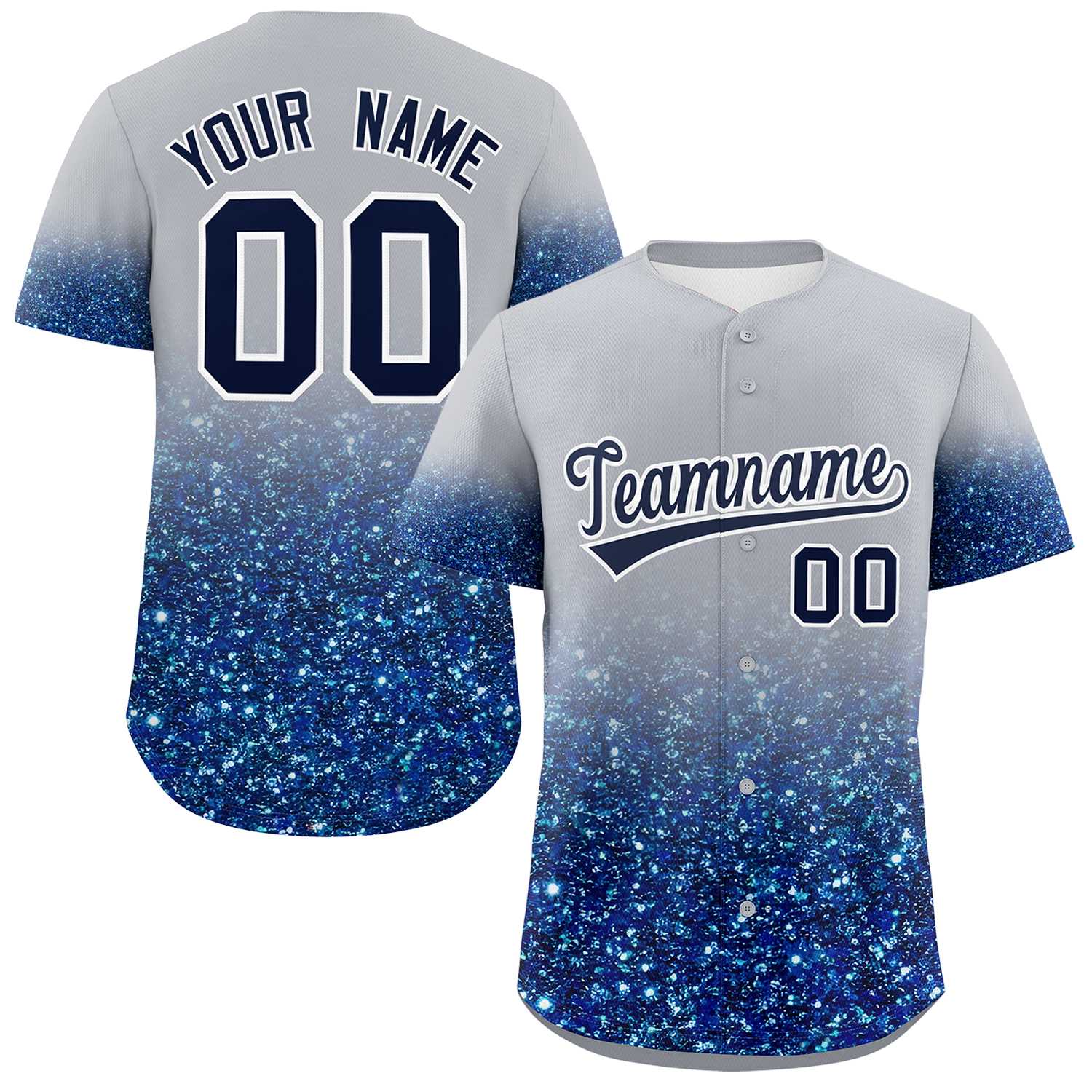 Custom Gray Navy Sparkle-Effect Pattern Gradient Fashion Authentic Baseball Jersey