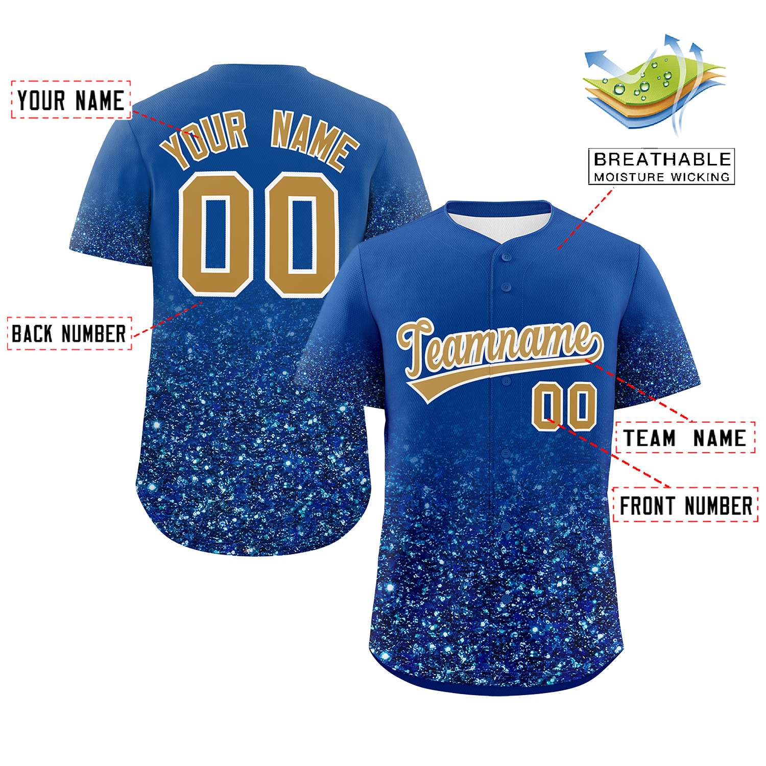Custom Royal Old Gold Sparkle-Effect Pattern Gradient Fashion Authentic Baseball Jersey