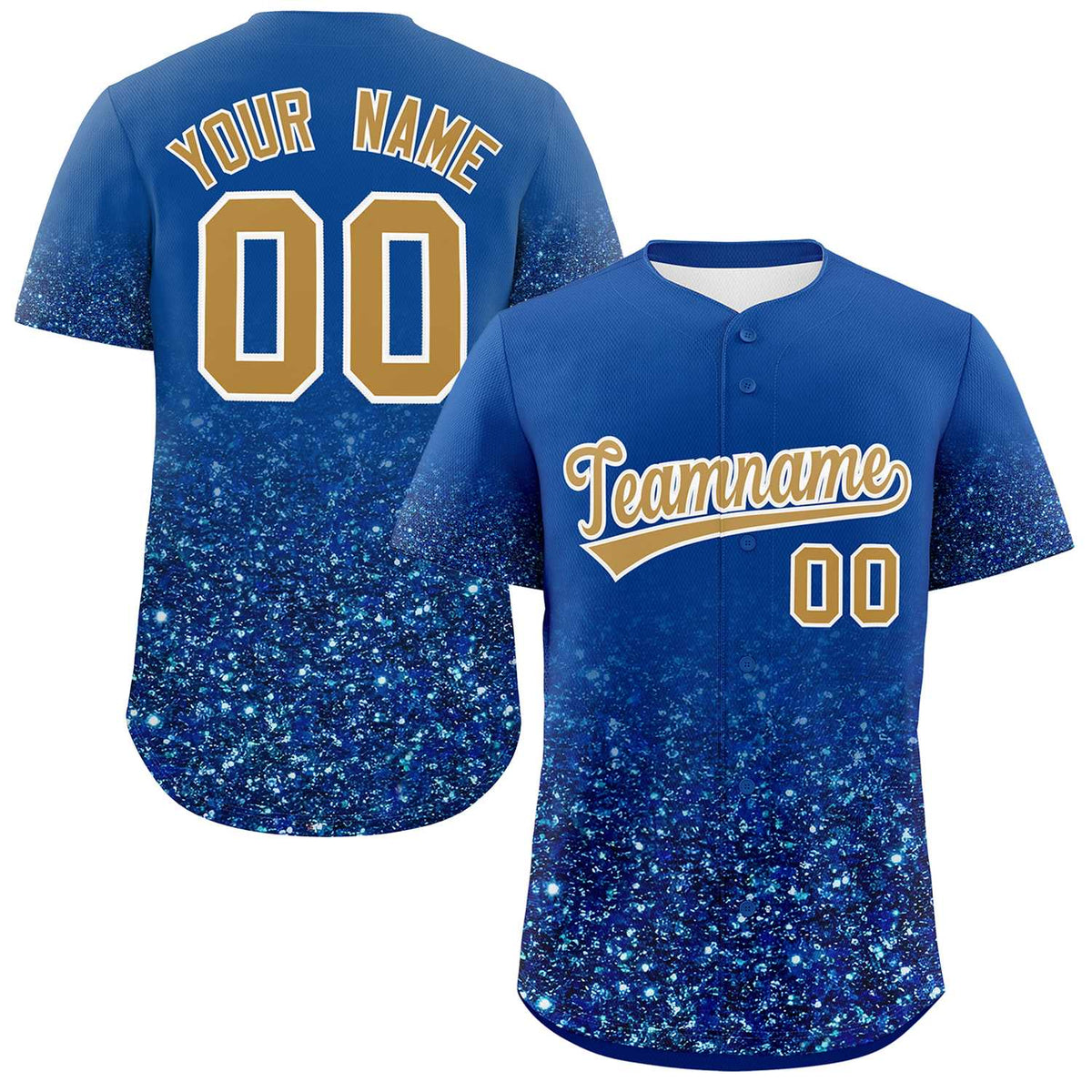 Custom Royal Old Gold Sparkle-Effect Pattern Gradient Fashion Authentic Baseball Jersey