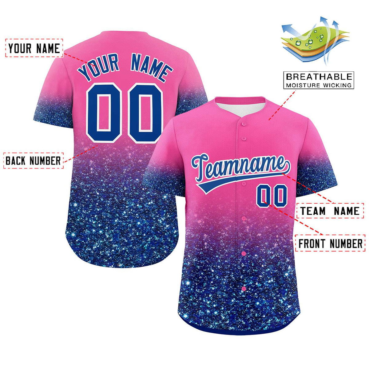 Custom Pink Royal Sparkle-Effect Pattern Gradient Fashion Authentic Baseball Jersey