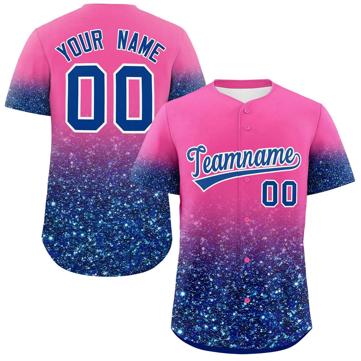 Custom Pink Royal Sparkle-Effect Pattern Gradient Fashion Authentic Baseball Jersey