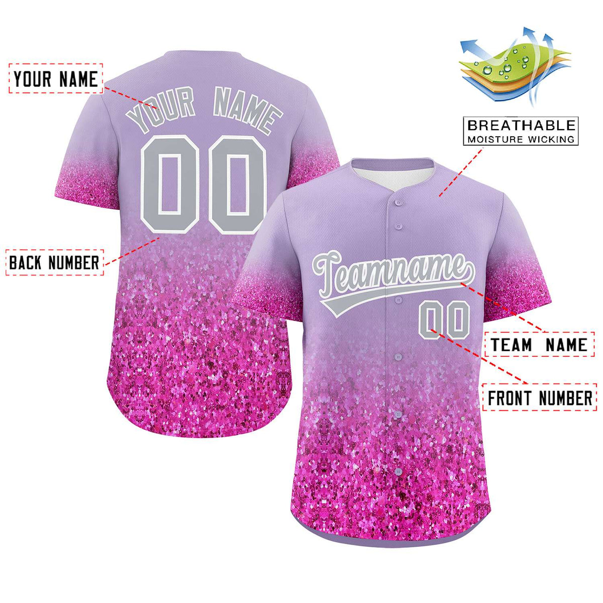 Custom Light Purple Gray Sparkle-Effect Pattern Gradient Fashion Authentic Baseball Jersey