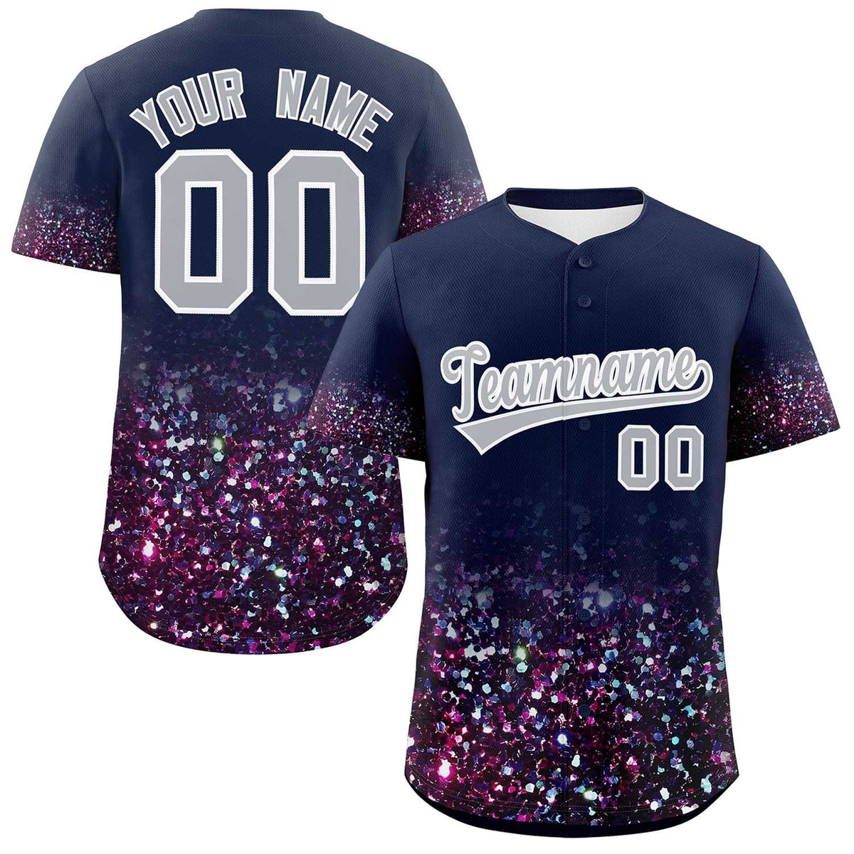 Custom Navy Gray Sparkle-Effect Pattern Gradient Fashion Authentic Baseball Jersey