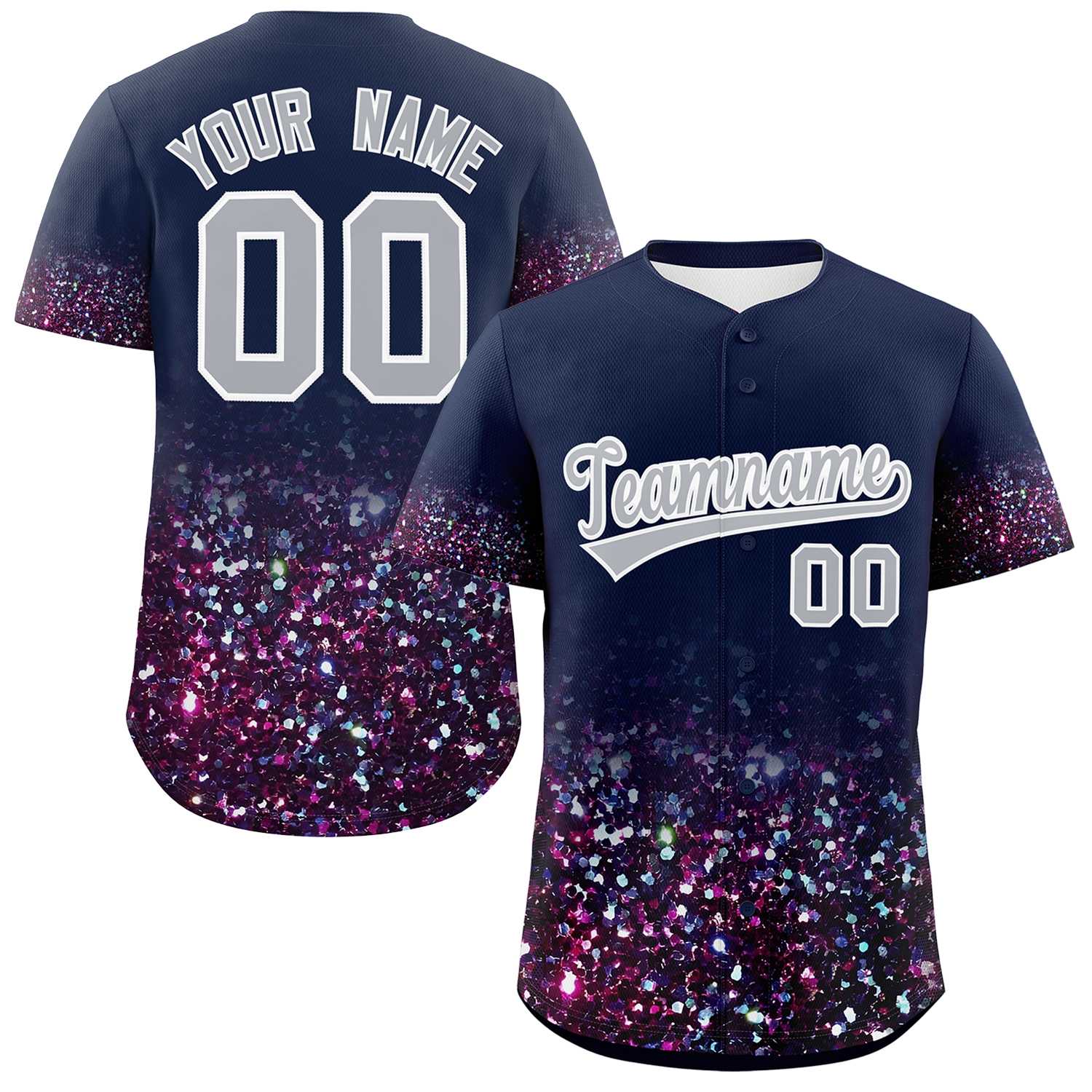 Custom Navy Gray Sparkle-Effect Pattern Gradient Fashion Authentic Baseball Jersey