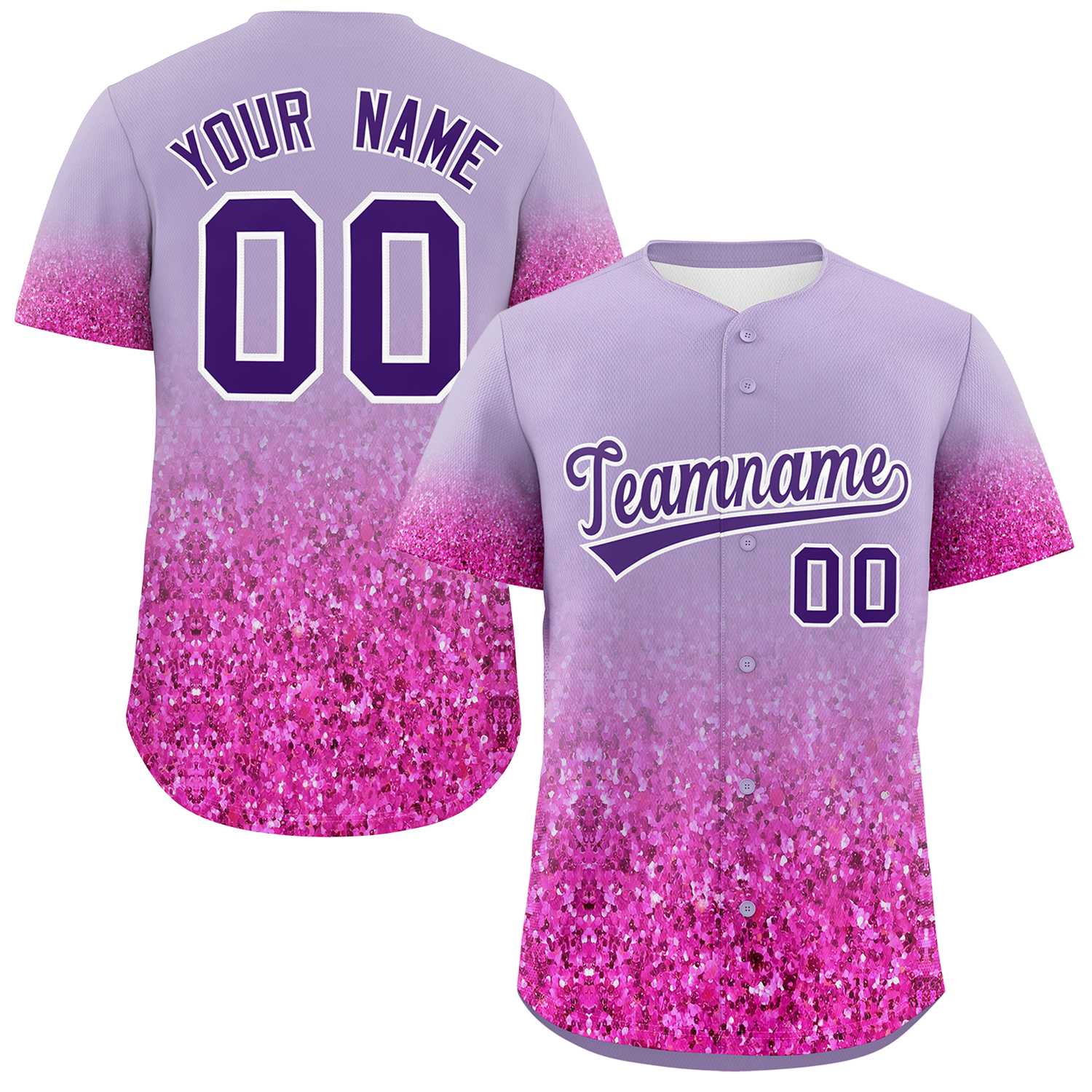 Custom Light Purple Purple Sparkle-Effect Pattern Gradient Fashion Authentic Baseball Jersey