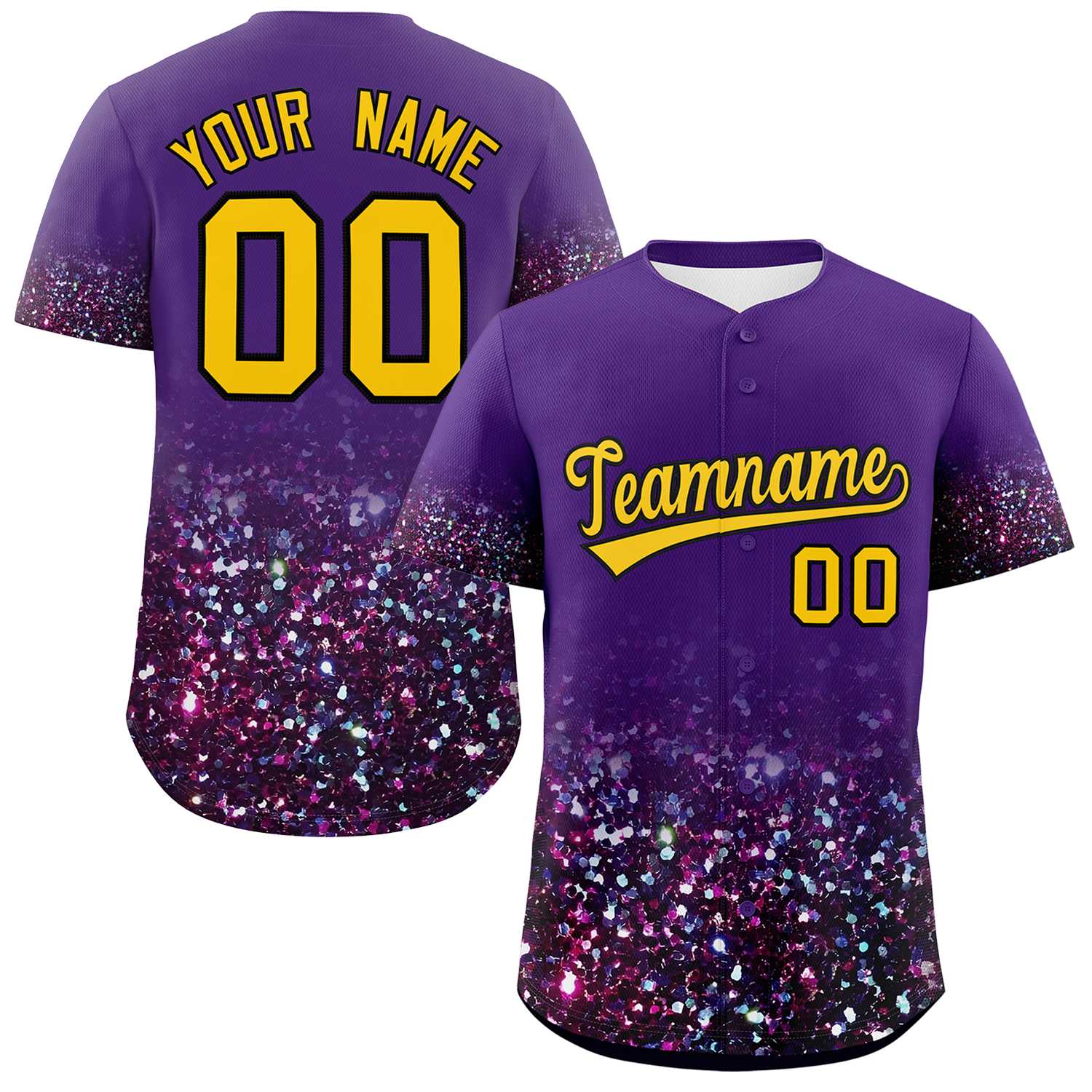 Custom Purple Gold Sparkle-Effect Pattern Gradient Fashion Authentic Baseball Jersey