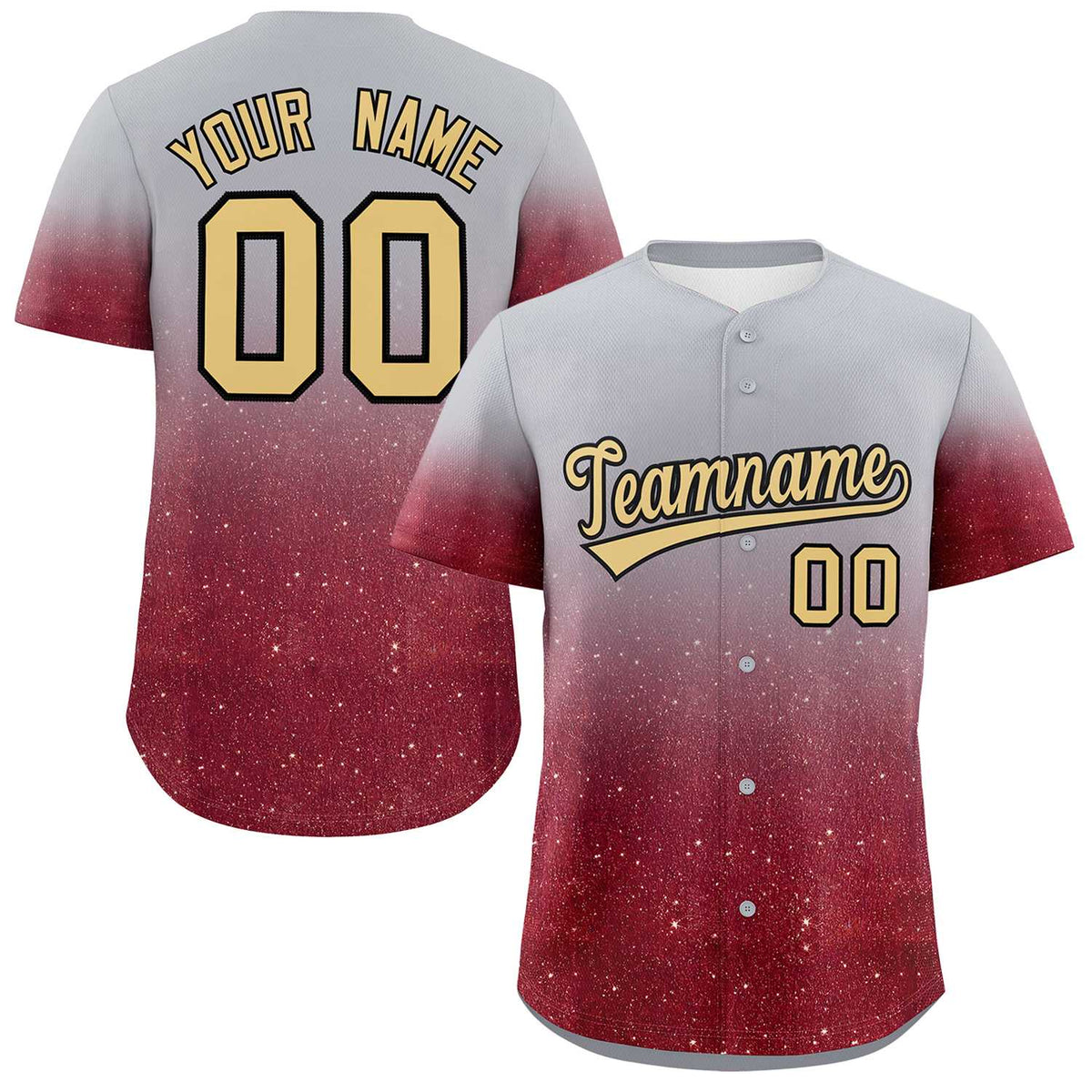Custom Gray Khaki Sparkle-Effect Pattern Gradient Fashion Authentic Baseball Jersey