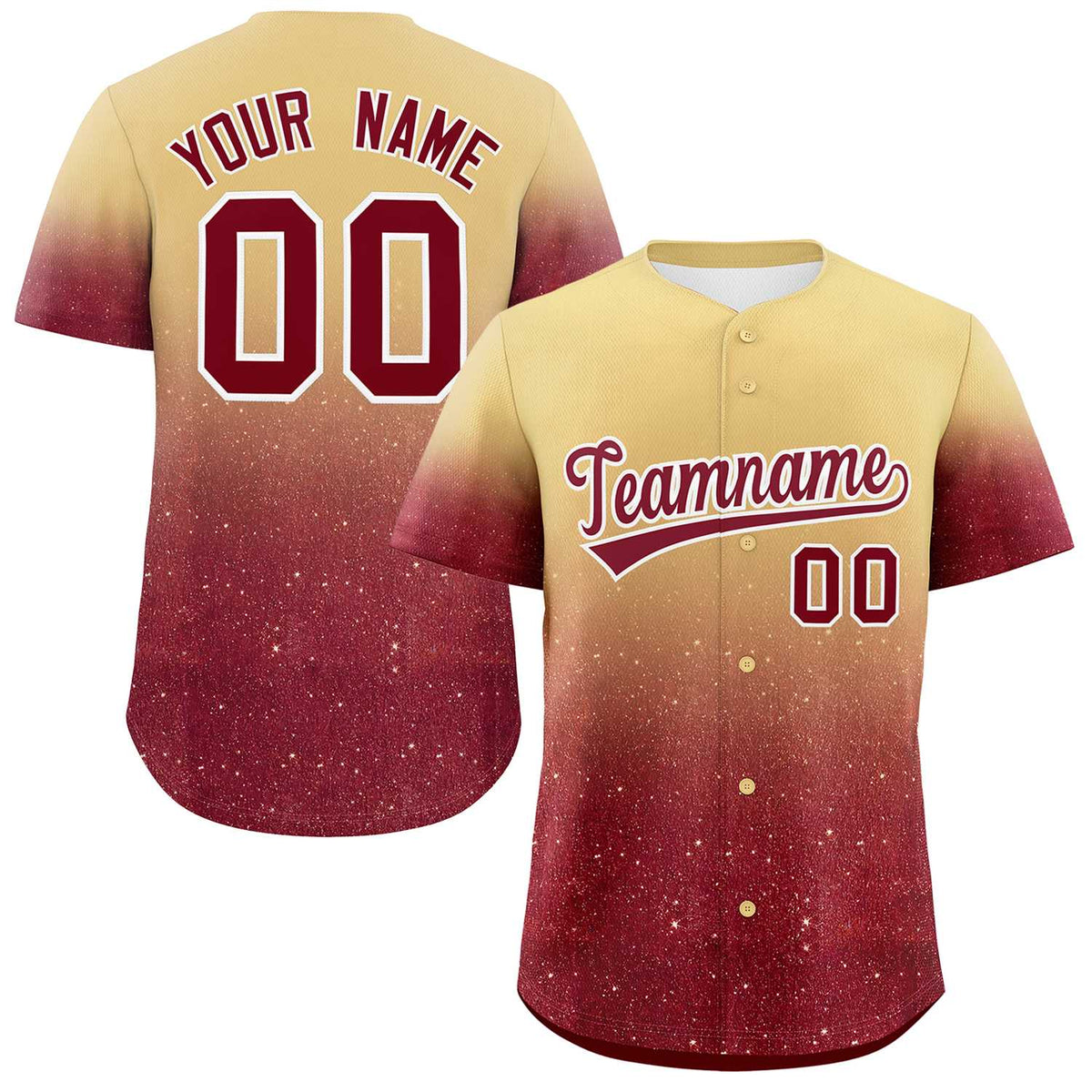 Custom Khaki Crimson Sparkle-Effect Pattern Gradient Fashion Authentic Baseball Jersey