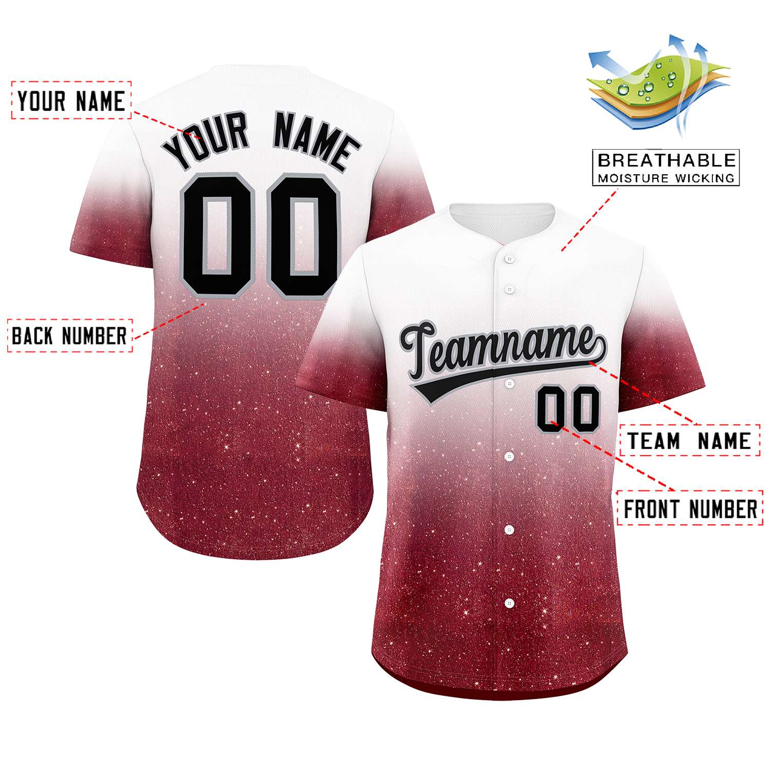 Custom White Black Sparkle-Effect Pattern Gradient Fashion Authentic Baseball Jersey
