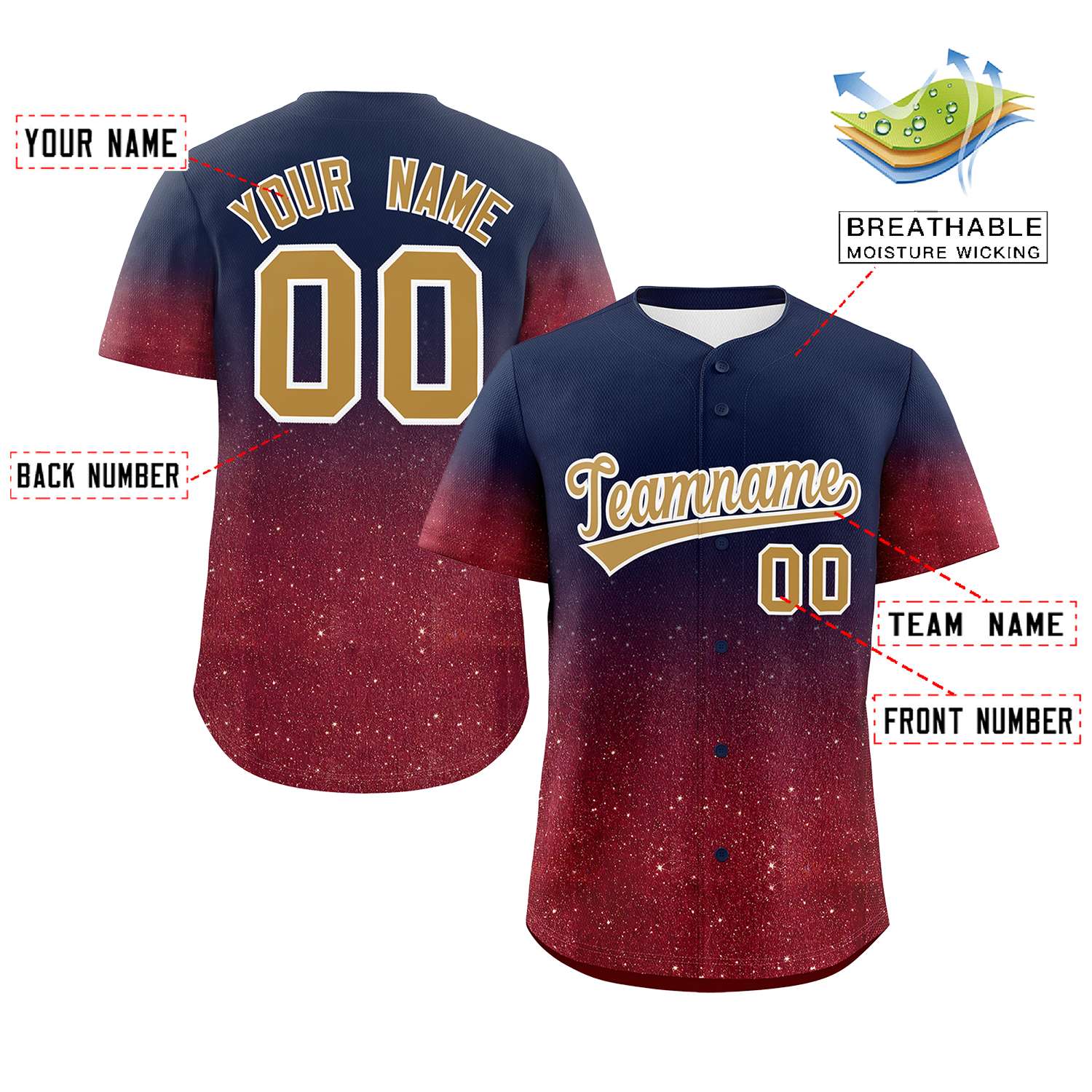 Custom Navy Old Gold Sparkle-Effect Pattern Gradient Fashion Authentic Baseball Jersey