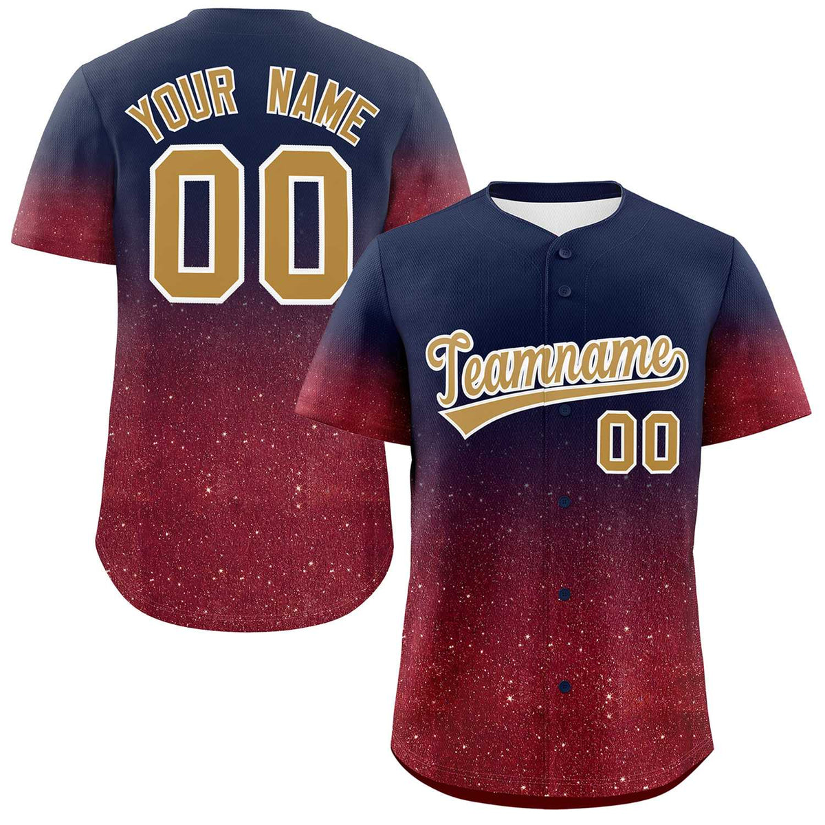Custom Navy Old Gold Sparkle-Effect Pattern Gradient Fashion Authentic Baseball Jersey