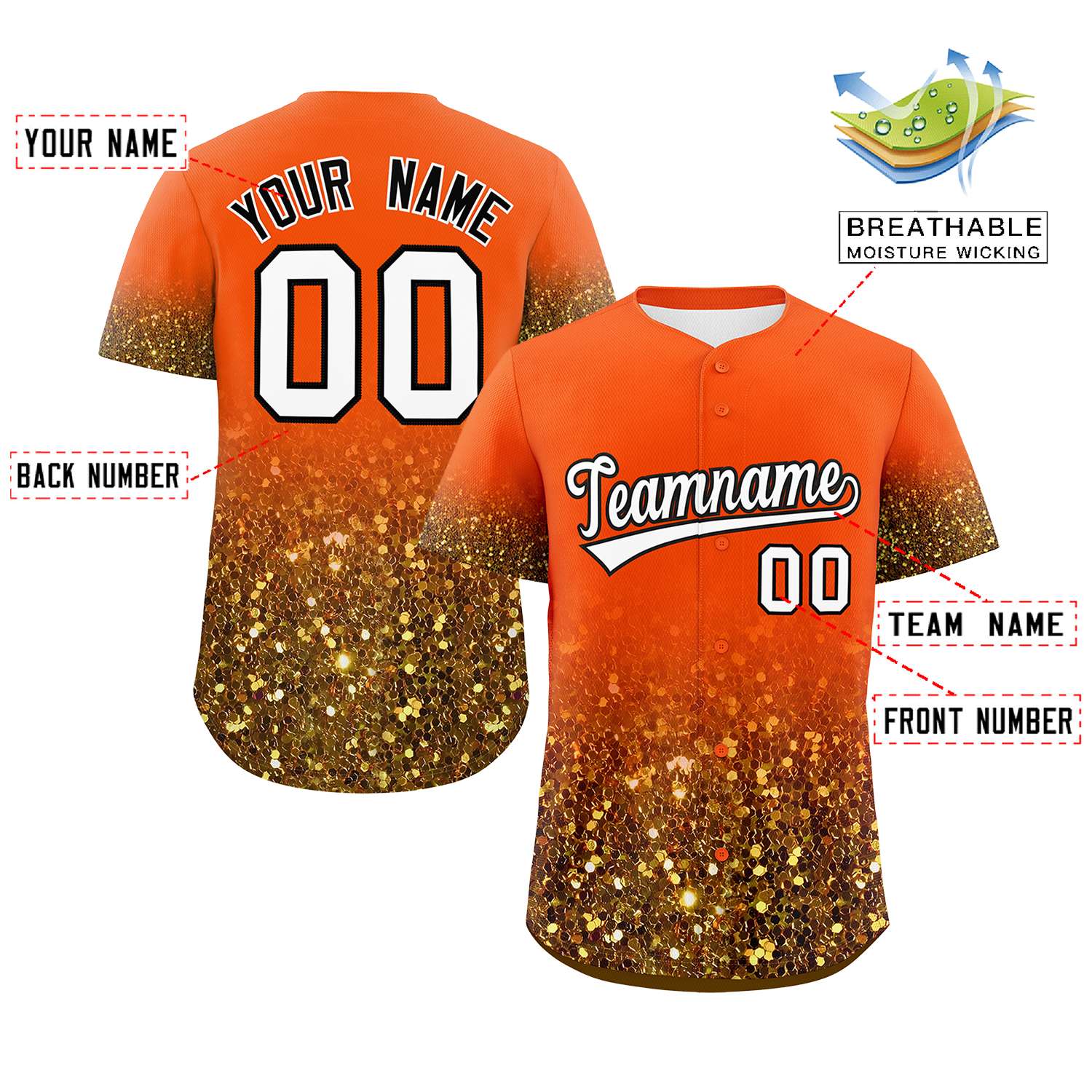 Custom Orange White Sparkle-Effect Pattern Gradient Fashion Authentic Baseball Jersey