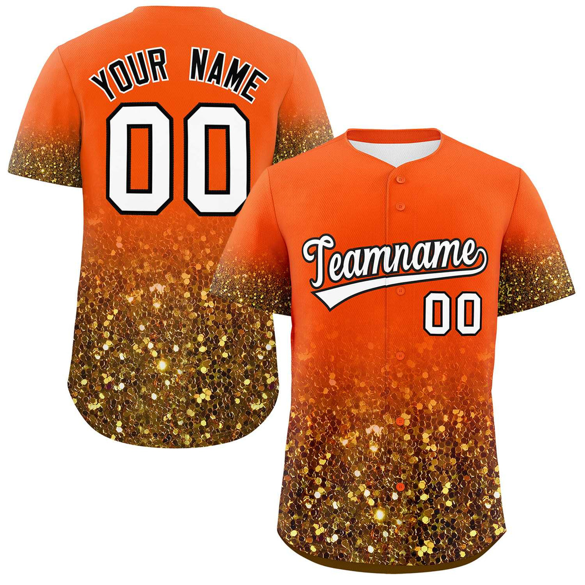 Custom Orange White Sparkle-Effect Pattern Gradient Fashion Authentic Baseball Jersey