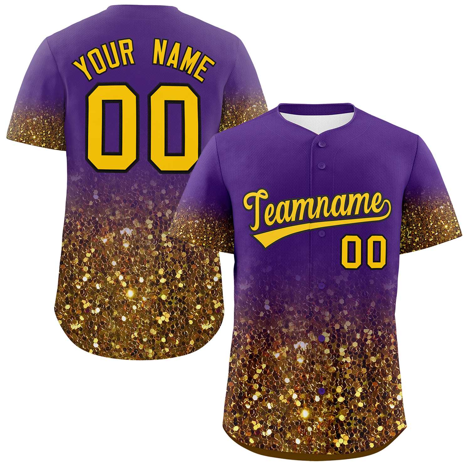 Custom Purple Gold Sparkle-Effect Pattern Gradient Fashion Authentic Baseball Jersey