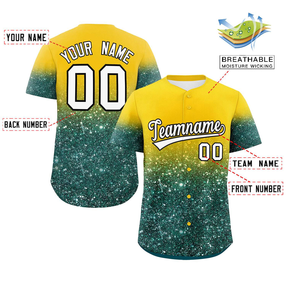 Custom Gold White Sparkle-Effect Pattern Gradient Fashion Authentic Baseball Jersey