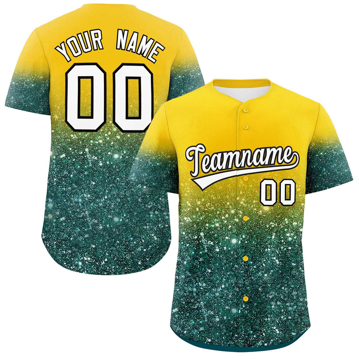 Custom Gold White Sparkle-Effect Pattern Gradient Fashion Authentic Baseball Jersey