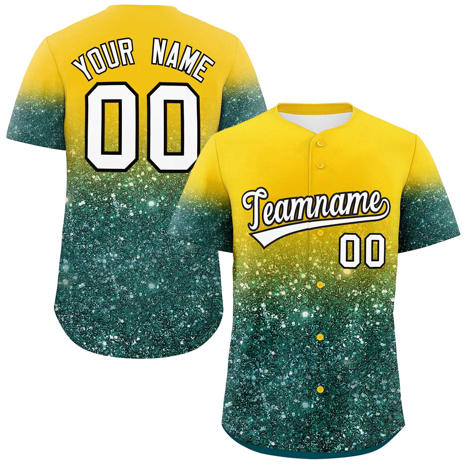 Custom Gold White Sparkle-Effect Pattern Gradient Fashion Authentic Baseball Jersey