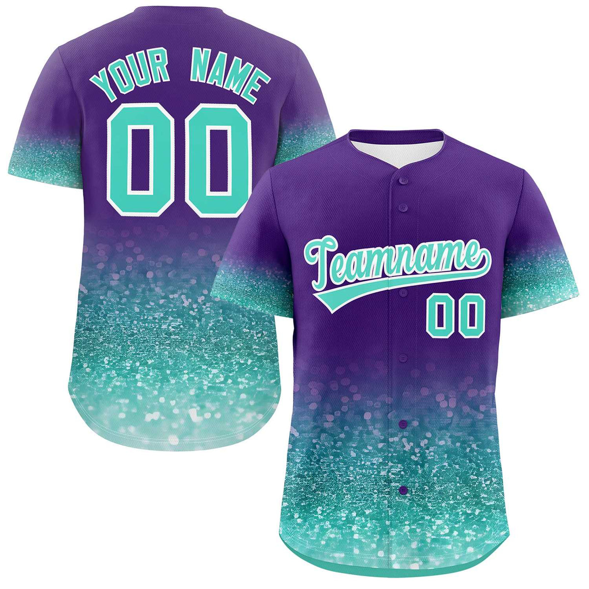 Custom Purple Aqua Sparkle-Effect Pattern Gradient Fashion Authentic Baseball Jersey