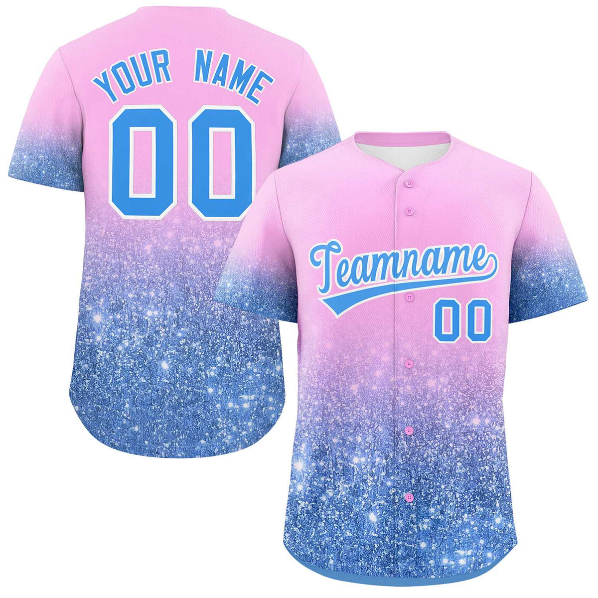 Custom Light Pink Powder Blue Sparkle-Effect Pattern Gradient Fashion Authentic Baseball Jersey