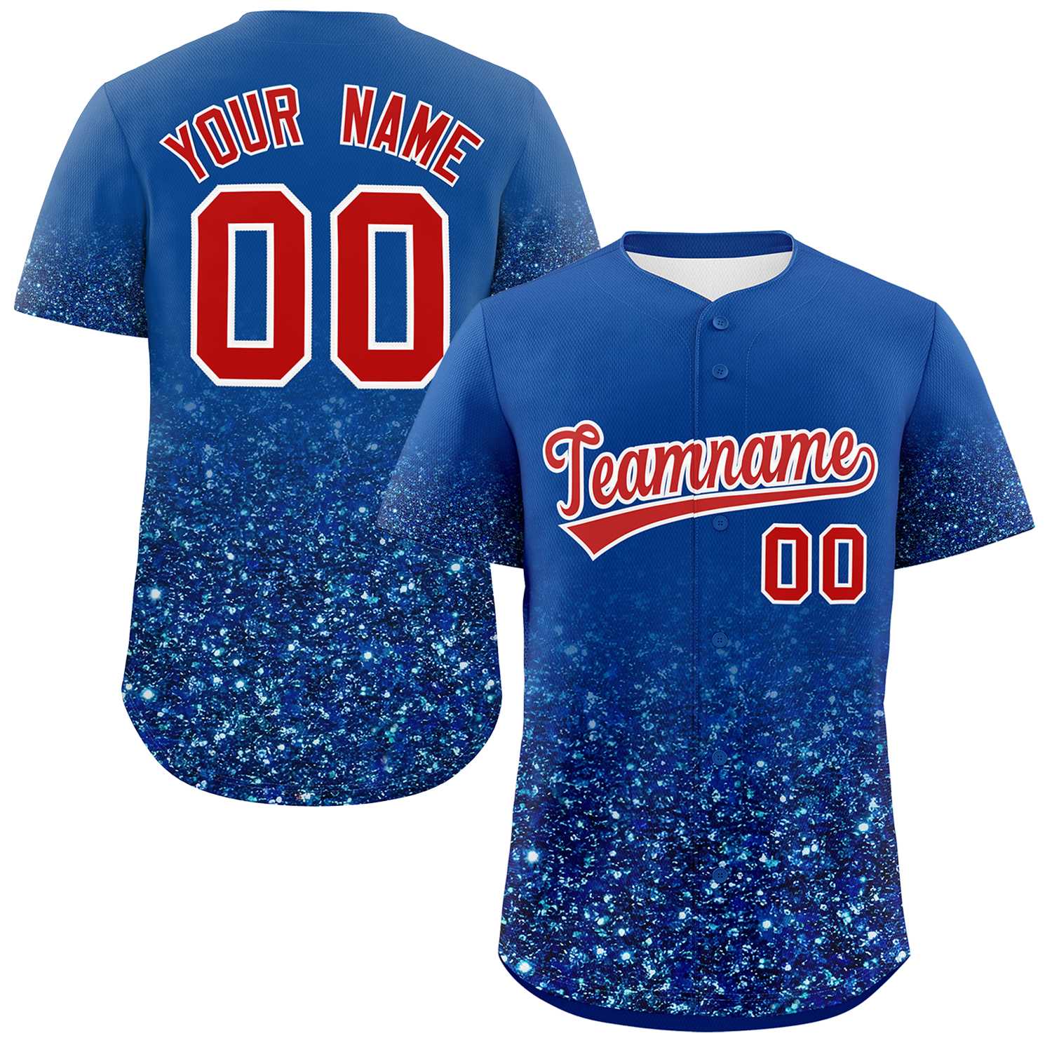 Custom Royal Red Sparkle-Effect Pattern Gradient Fashion Authentic Baseball Jersey