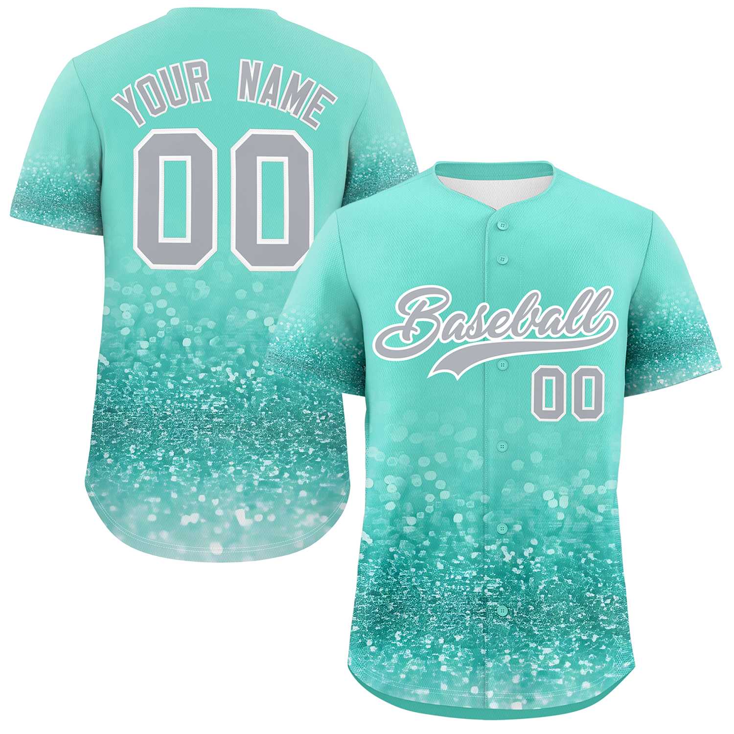 Custom Aqua Gray Sparkle-Effect Pattern Gradient Fashion Authentic Baseball Jersey