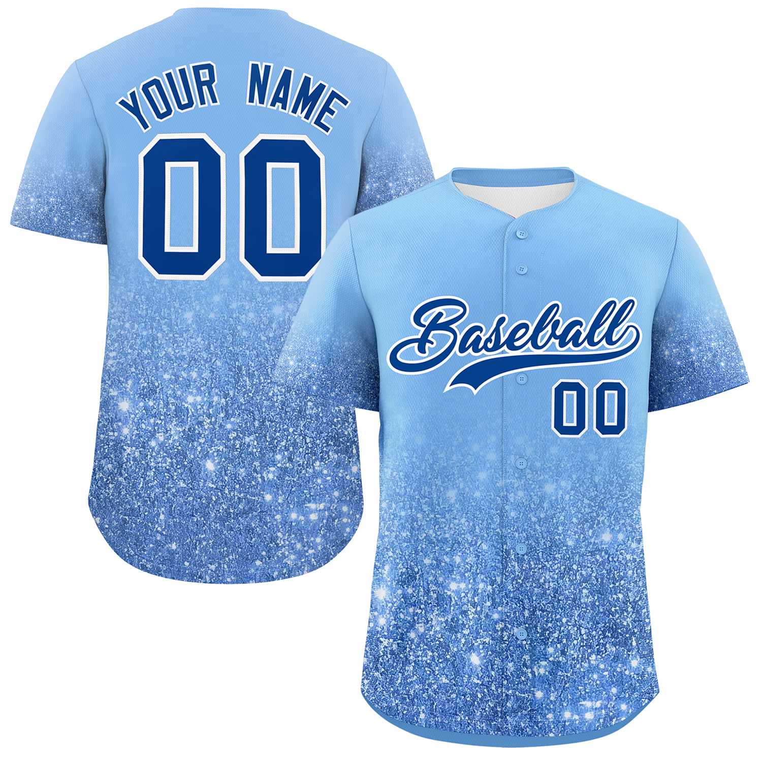 Custom Light Blue Royal Sparkle-Effect Pattern Gradient Fashion Authentic Baseball Jersey