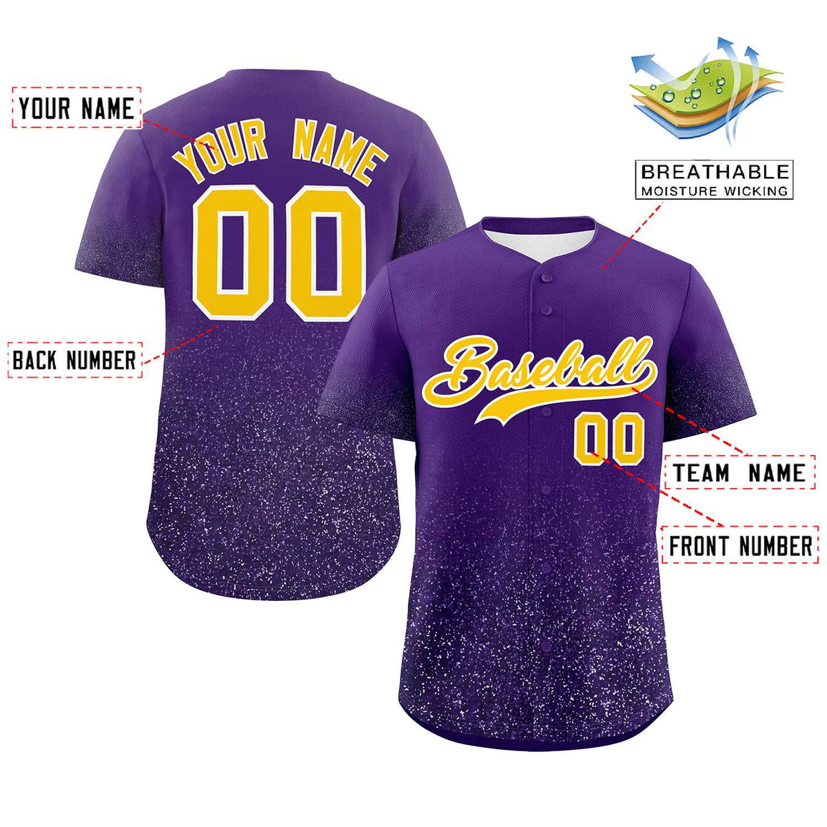 Custom Purple Gold Sparkle-Effect Pattern Gradient Fashion Authentic Baseball Jersey
