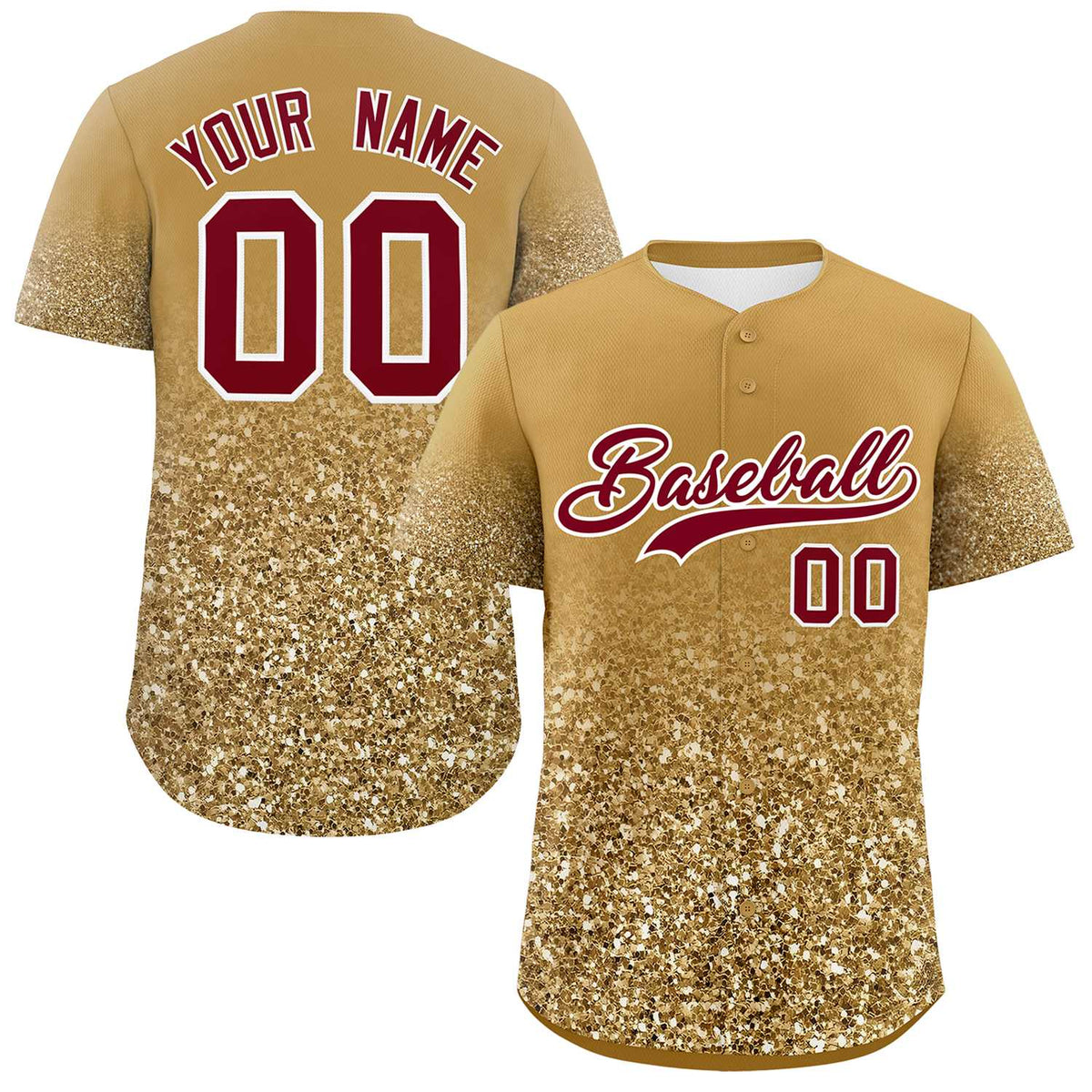 Custom Old Gold Crimson Sparkle-Effect Pattern Gradient Fashion Authentic Baseball Jersey