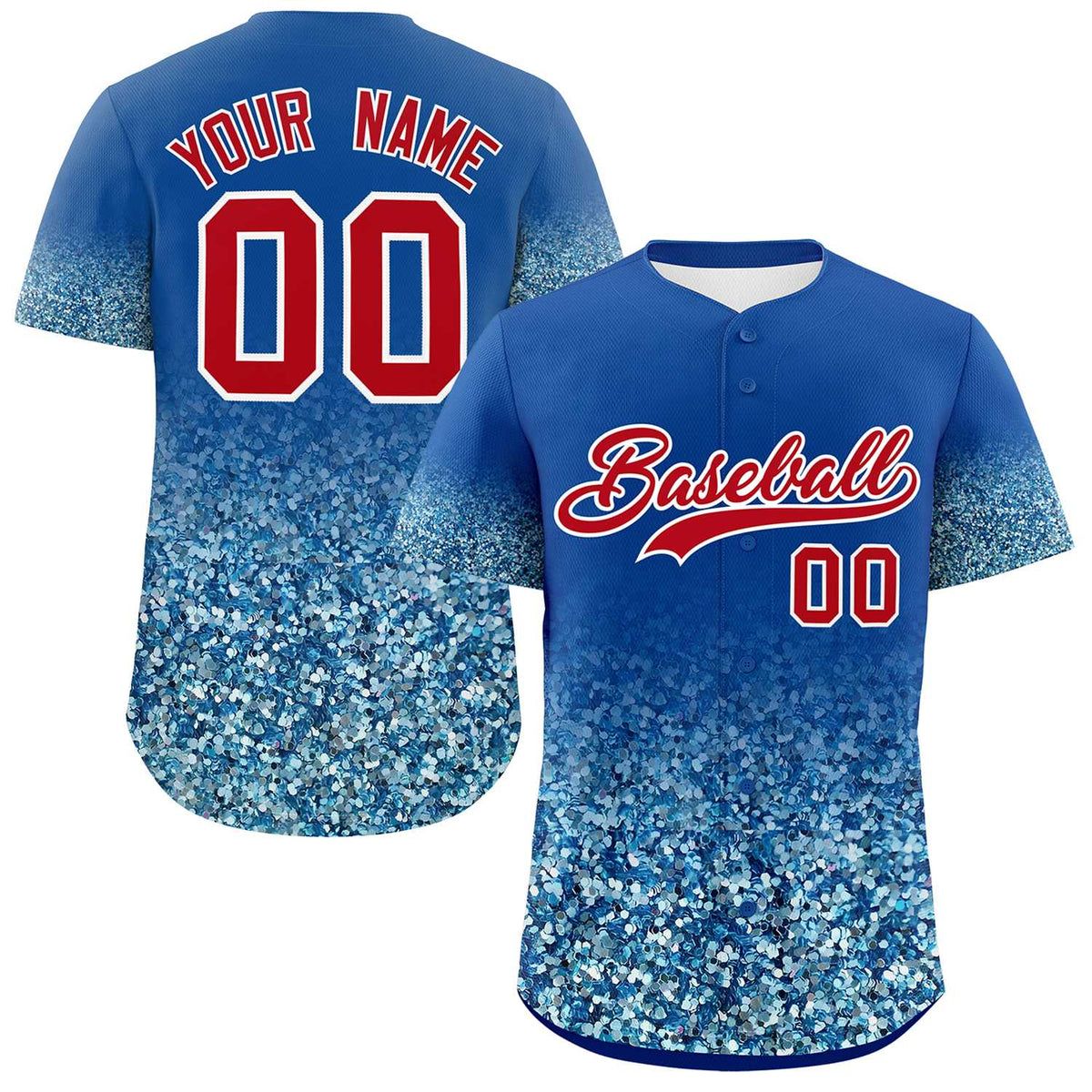 Custom Royal Red Sparkle-Effect Pattern Gradient Fashion Authentic Baseball Jersey