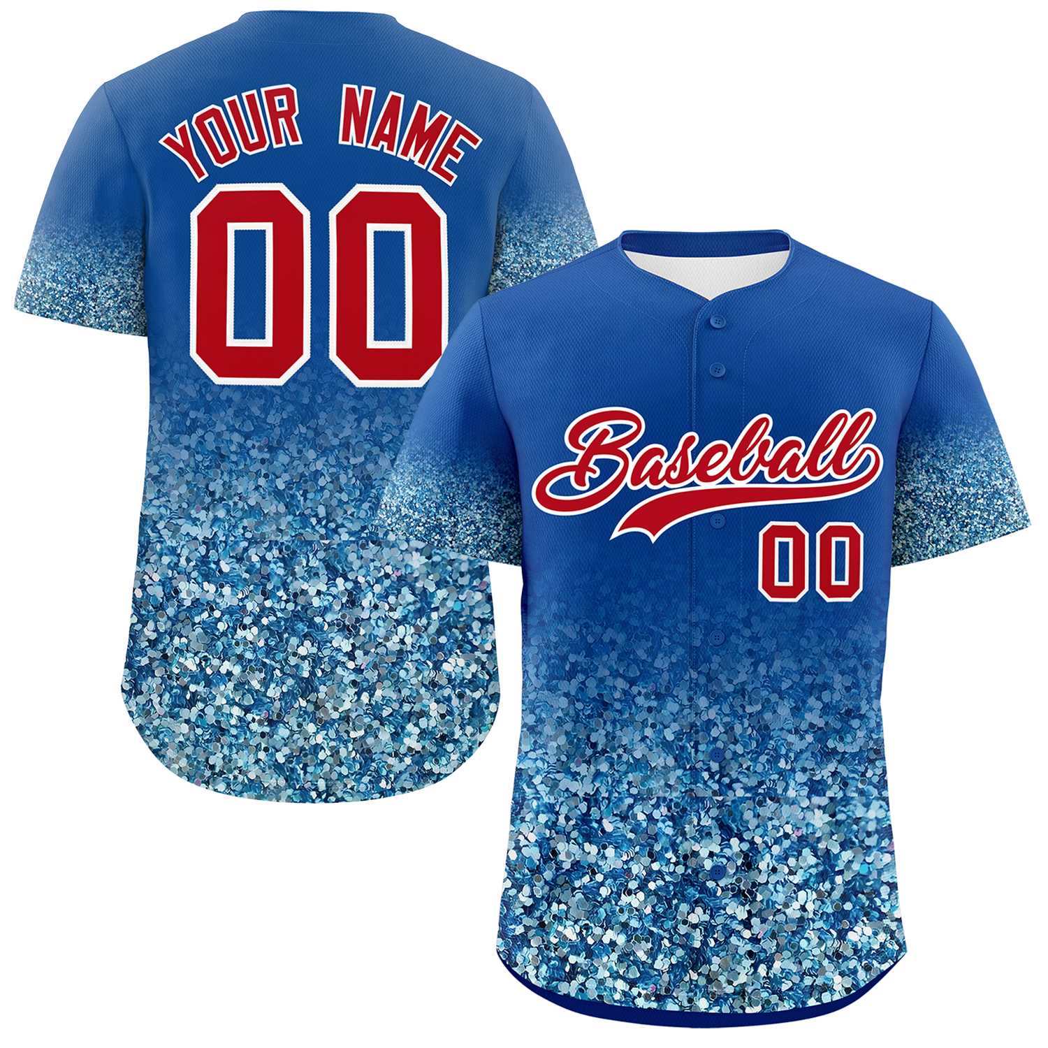 Custom Royal Red Sparkle-Effect Pattern Gradient Fashion Authentic Baseball Jersey