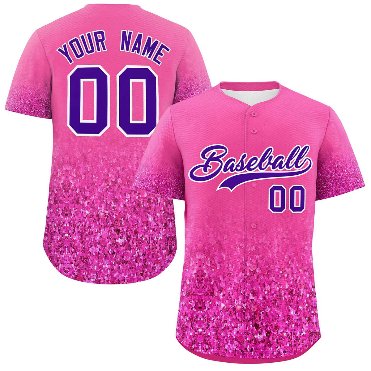 Custom Pink Purple Sparkle-Effect Pattern Gradient Fashion Authentic Baseball Jersey
