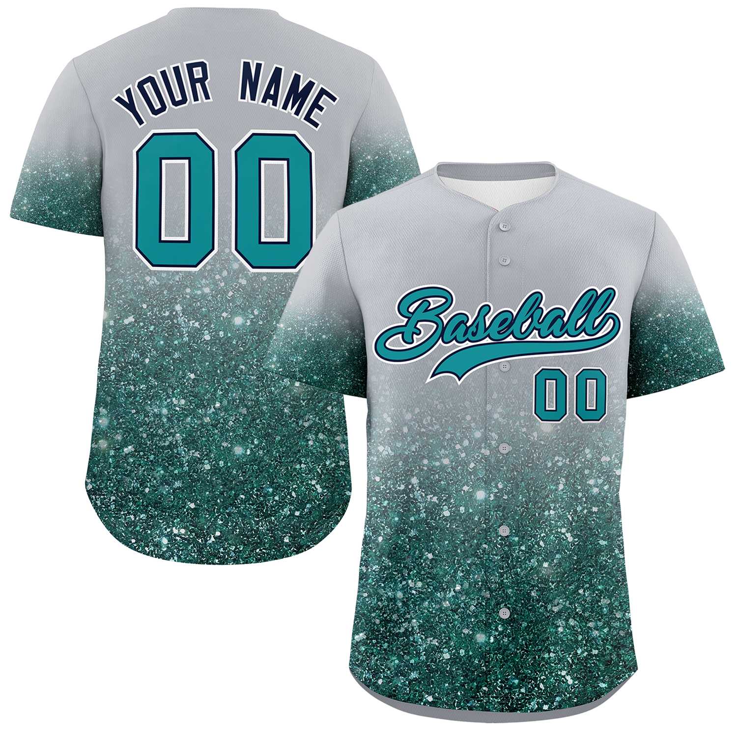 Custom Gray Aqua Sparkle-Effect Pattern Gradient Fashion Authentic Baseball Jersey