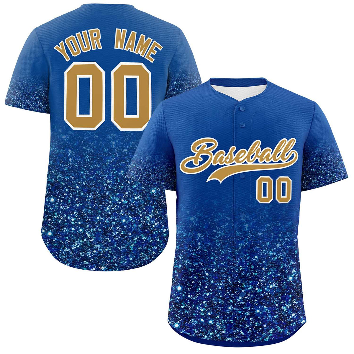 Custom Royal Old Gold Sparkle-Effect Pattern Gradient Fashion Authentic Baseball Jersey