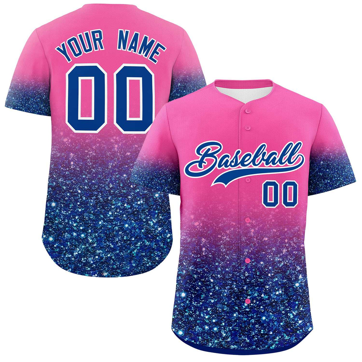 Custom Pink Royal Sparkle-Effect Pattern Gradient Fashion Authentic Baseball Jersey