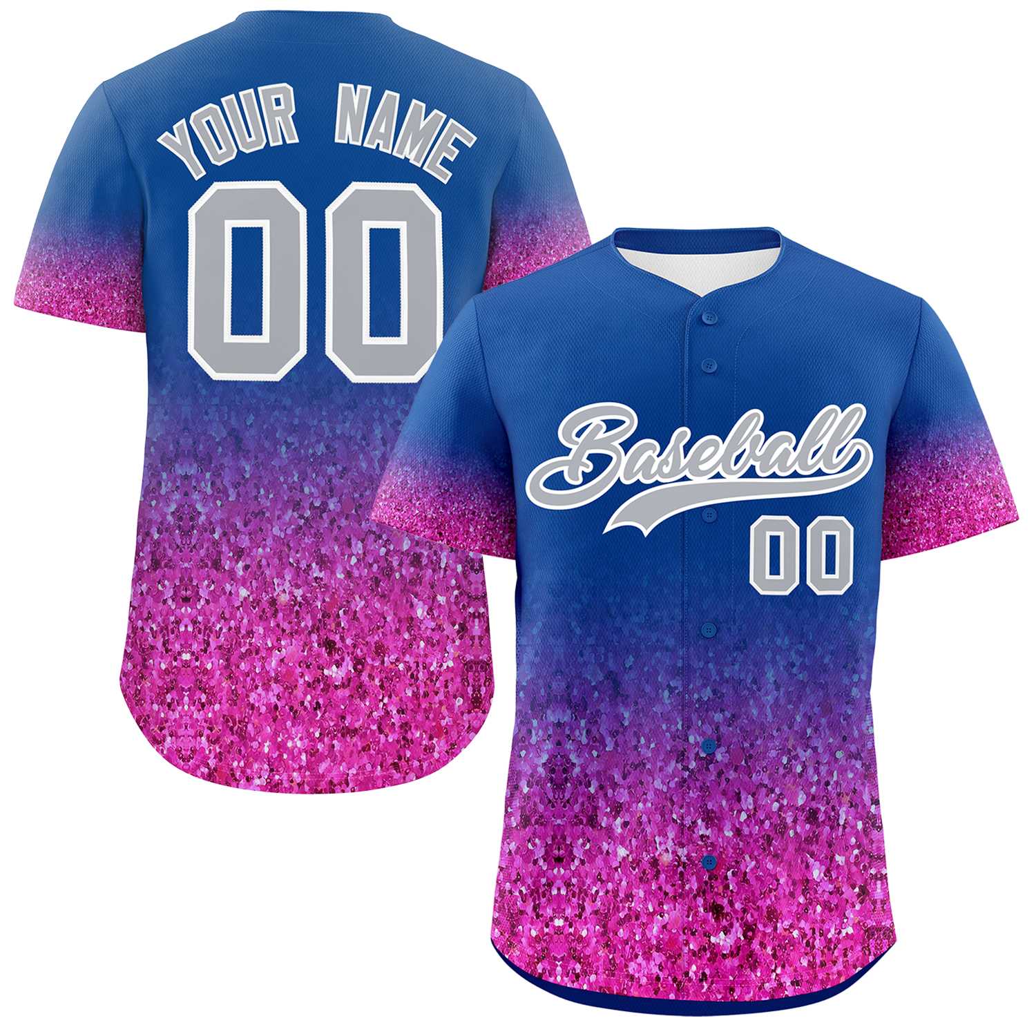 Custom Royal Gray Sparkle-Effect Pattern Gradient Fashion Authentic Baseball Jersey