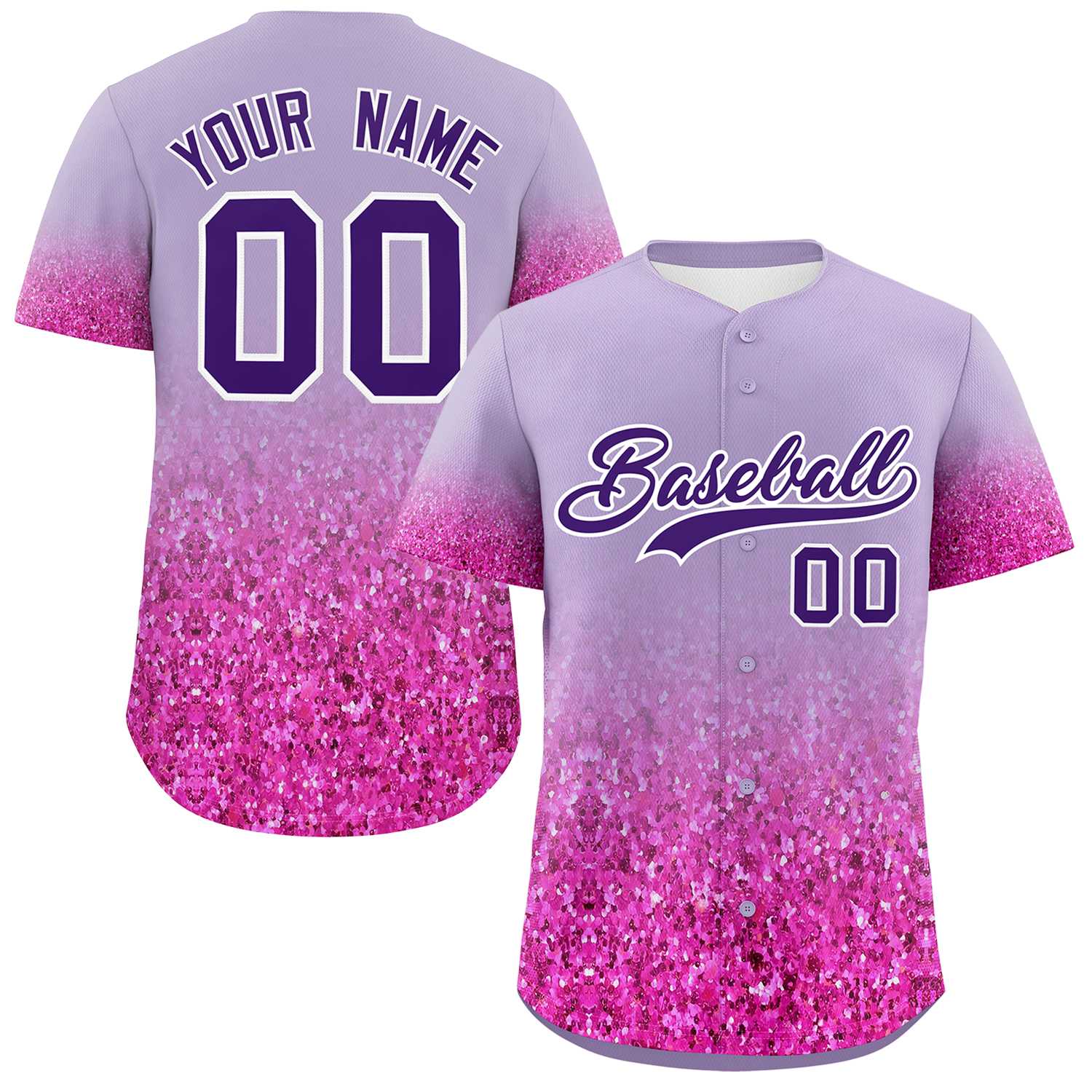 Custom Light Purple Purple Sparkle-Effect Pattern Gradient Fashion Authentic Baseball Jersey
