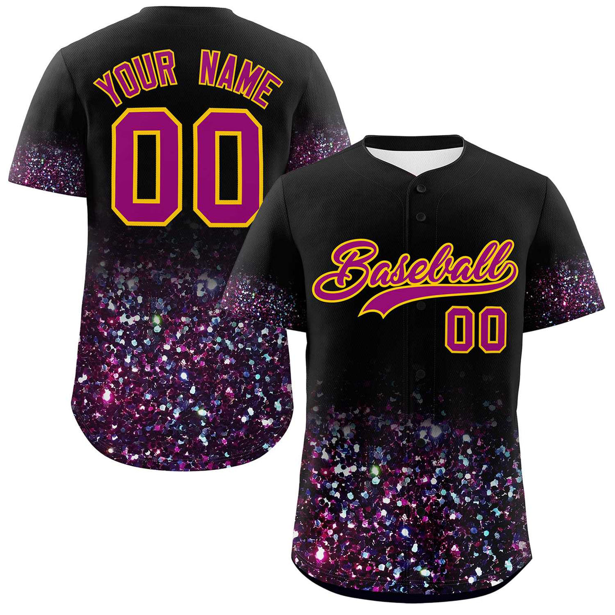 Custom Black Dark Pink Sparkle-Effect Pattern Gradient Fashion Authentic Baseball Jersey