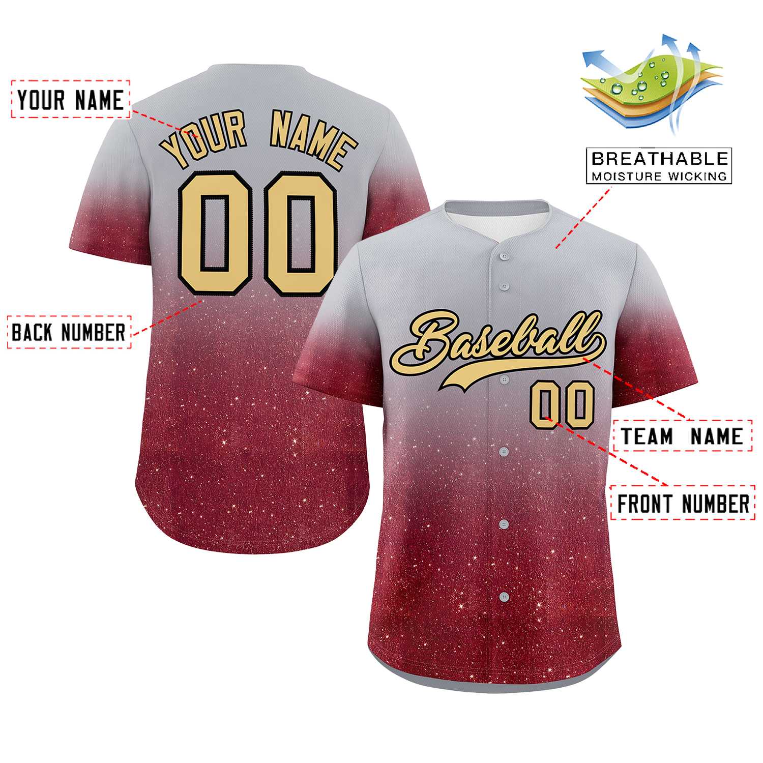 Custom Gray Khaki Sparkle-Effect Pattern Gradient Fashion Authentic Baseball Jersey