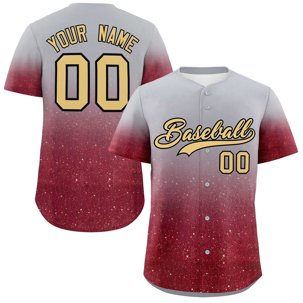 Custom Gray Khaki Sparkle-Effect Pattern Gradient Fashion Authentic Baseball Jersey