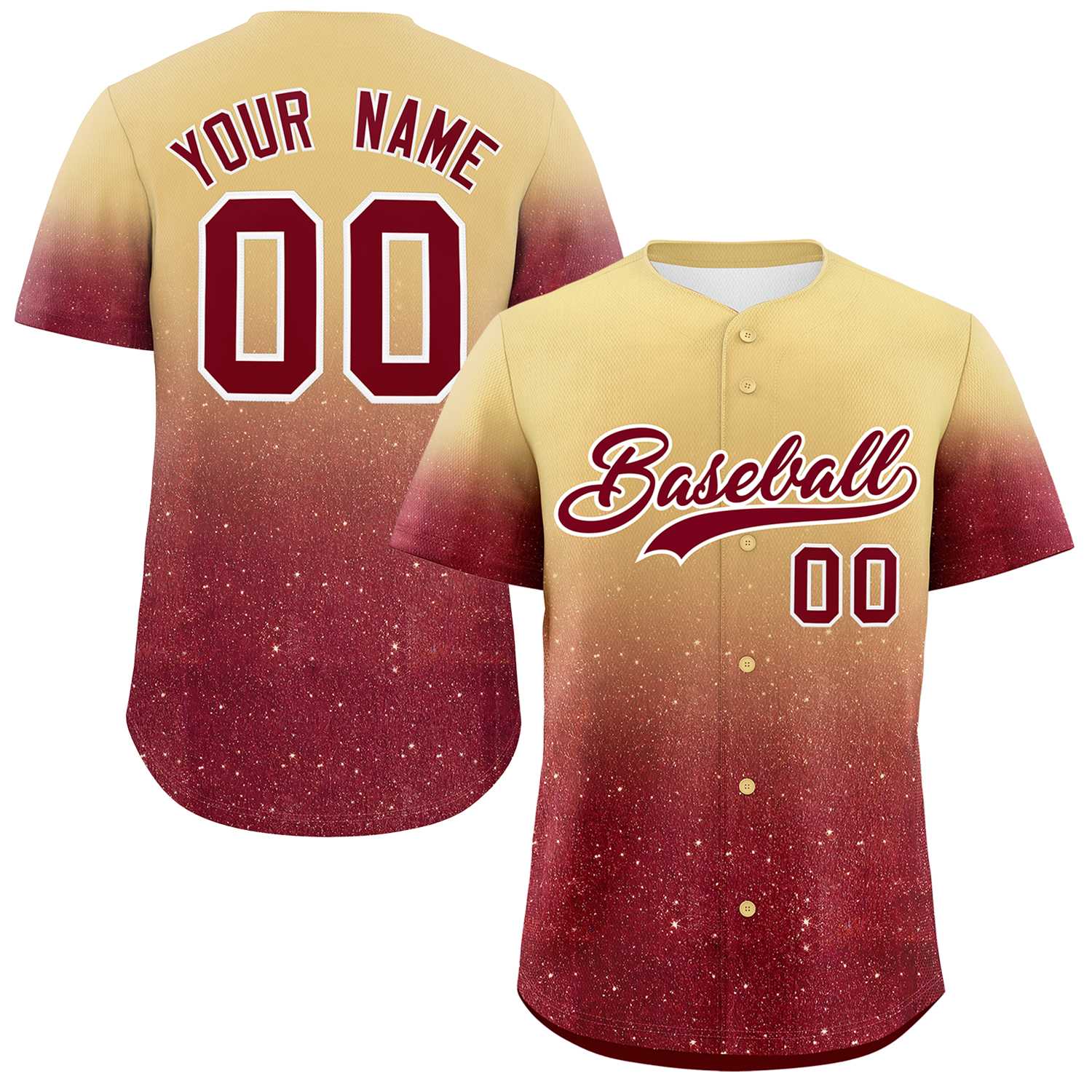 Custom Khaki Crimson Sparkle-Effect Pattern Gradient Fashion Authentic Baseball Jersey