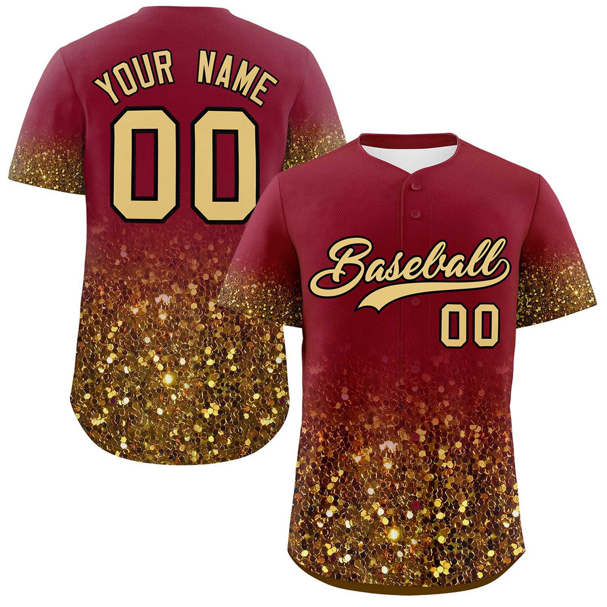 Custom Crimson Old Gold Sparkle-Effect Pattern Gradient Fashion Authentic Baseball Jersey