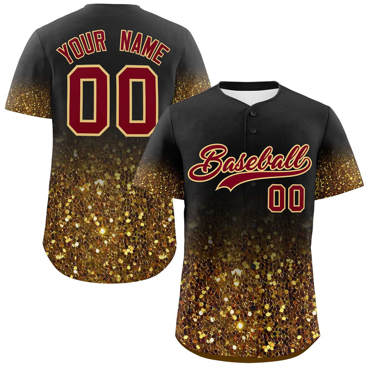 Custom Black Crimson Sparkle-Effect Pattern Gradient Fashion Authentic Baseball Jersey