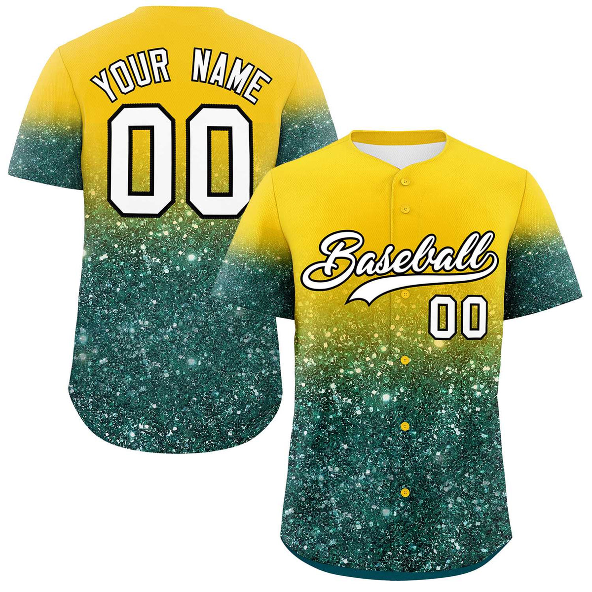 Custom Gold White Sparkle-Effect Pattern Gradient Fashion Authentic Baseball Jersey